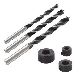 Set 3 burghie 6,8,10 mm, cu opritor si varf de centrare, pentru lemn si placaje Wolfcraft 2733000, crom vanadiu, cu opritor de profunzime din zinc turnat sub presiune