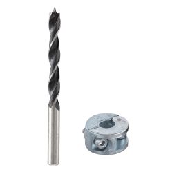 Burghiu 10 mm, cu opritor si varf de centrare, pentru lemn si placaje Wolfcraft 2733000, crom vanadiu, cu opritor de profunzime din zinc turnat sub presiune