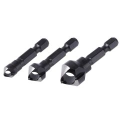 Set de zencuire Wolfcraft 4375000, 3 buc. transversale, D 8, 12, 16 mm, unghi zencuitor 45°, pentru suruburi cu cap ingropat cu D 3 - 8 mm