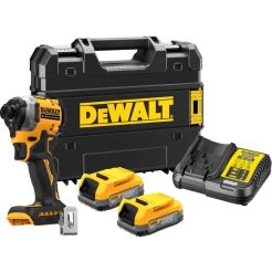 Masina de insurubat cu impact Dewalt DCF850E2T, cuplu maxim 205 Nm, cu 2 acumulatori POWERSTACK 18V / 1.7 Ah si incarcator in valiza de transport TSTAK