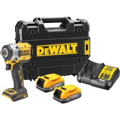 Masina de insurubat cu impact Dewalt DCF921E2T, patrat 1/2", maxim 406 Nm,  cu 2 acumulatori POWERSTACK 18V / 1.7Ah si incarcator in valiza TSTAK