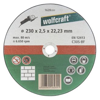 Disc de taiere abraziv Wolfcraft 1628099 pentru piatra, D 230x22.2x2.5 mm

