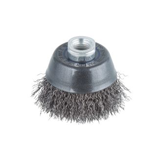 Perie Wolfcraft 2107000, tip oala, D 70 mm, pentru polizoare unghiulare, sarma ondulata, filet M14