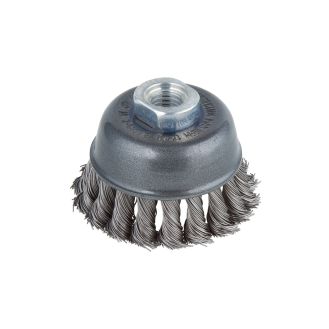 Perie Wolfcraft 2125000, tip oala, D 75 mm, pentru polizoare unghiulare, sarma rasucita, filet M14