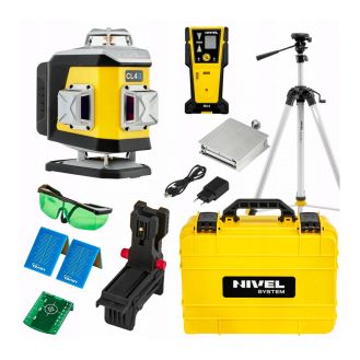 Set nivela laser cu linii 4 x 360° Nivel System CL4B SET SJJM1EX CLS5, fascicul albastru, 30/70m, acumulator 3,7 V, geanta transport, trepied 1,82 m, senzor CLS-5