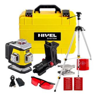 Set nivela laser cu linii 4 x 360° Nivel System CL4R_SET_SJJM1EX, fascicul rosu, 30/70m, acumulator 3,7 V, geanta transport, trepied 1,82 m