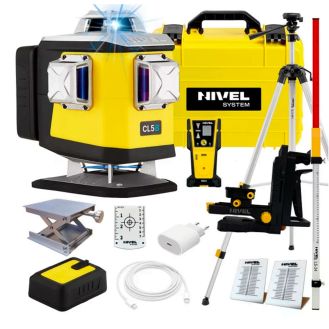 Set nivela laser cu linii 4 x 360° Nivel System CL5B SET SJJM1EX CLS5 LS24, fascicul albastru, 30/70m, acumulator 3,7 V, geanta transport, trepied 1,82 m, senzor CLS-5, stadie 2,4 m