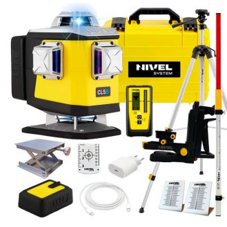 Set nivela laser cu linii 4 x 360° Nivel System CL5B SET SJJM1EX RD800 LS24, fascicul albastru, 30/70m, acumulator 3,7 V, geanta transport, trepied 1,82 m, senzor RD800, stadie 2,4 m
