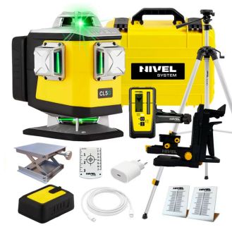 Set nivela laser cu linii 4 x 360° Nivel System CL5G SET SJJM1EX RD800, fascicul verde, 30/70m, acumulator 3,7 V, geanta transport, trepied 1,82 m, senzor RD800