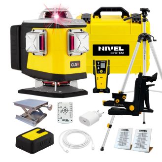 Set nivela laser cu linii 4 x 360° Nivel System CL5R SET SJJM1EX CLS5, fascicul rosu, 30/70m, acumulator 3,7 V, geanta transport,  trepied 1,82 m, senzor CLS-5