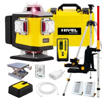 Set nivela laser cu linii 4 x 360° Nivel System CL5R SET SJJM1EX CLS5 LS24, fascicul rosu, 30/70m, acumulator 3,7 V, geanta transport, trepied 1,82 m, senzor CLS-5, stadie 2,4 m