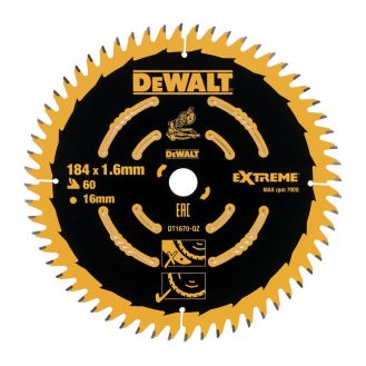 Disc Dewalt DT1670 pentru fierastrau circular, D 184x16x1.6 mm, 60 dinti, pentru taiere MDF, seria Extreme