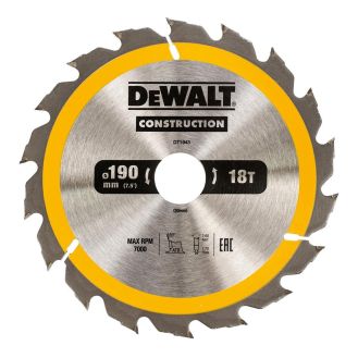 Disc Dewalt DT1943 pentru fierastrau circular, D 190x30x2.6 mm, 18 dinti, pentru taiere fina, seria Dewalt Construction