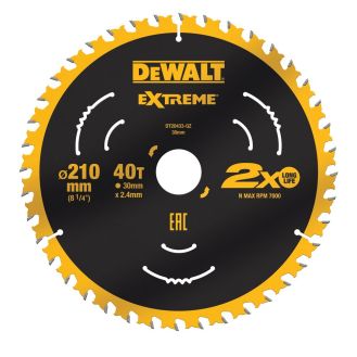 Disc Dewalt DT20433 pentru fierastrau circular, D 210x30x2.40 mm, 40 dinti, pentru taiere fina, seria Extreme Runtime