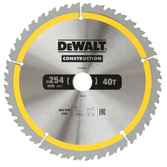Disc Dewalt DT90249 pentru fierastrau circular, D 254x30x2.4 mm, 40 dinti, pentru taiere lemn cu cuie, seria Dewalt Construction