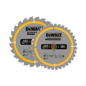 Set 2 discuri Dewalt DT90270 pentru fierastrau circular, D 165x 20 mm, 24 / 36 dinti, seria Dewalt Construction