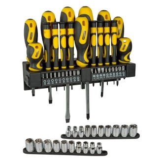Set surubelnite cu maner si capete de insurubare Stanley STHT0-62143, 57 piese cu suport pentru perete